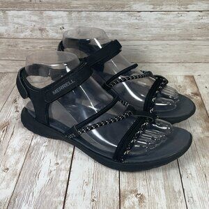 MERRELL Women's 6 Black Sunstone Adjustable Strap Stretch Sandals J93972 EUC